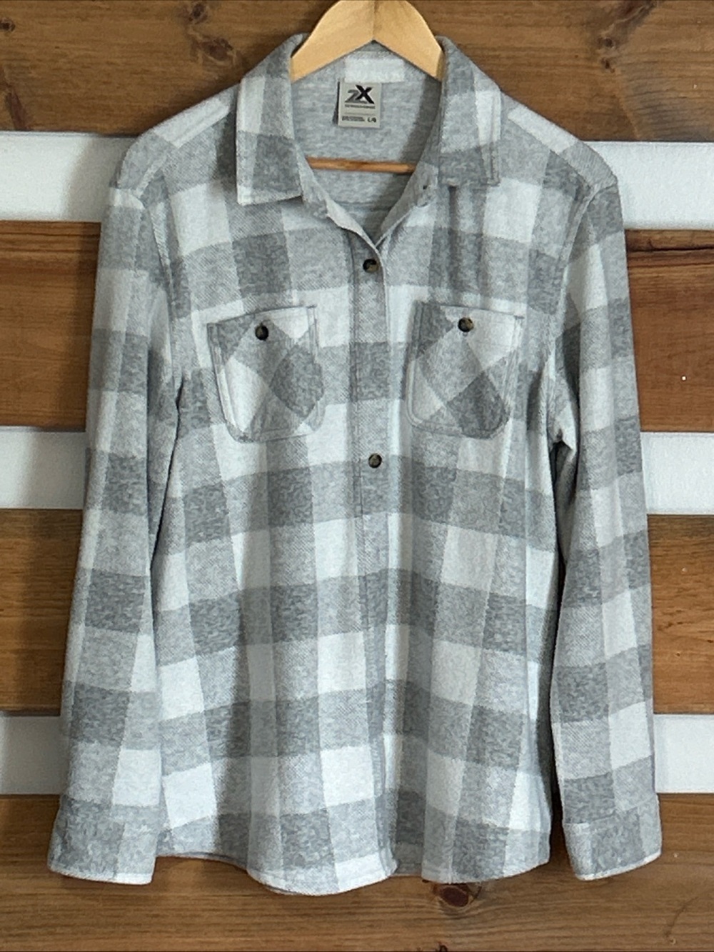 ZeroXposur Gray & White Square Plaid Button Down Soft Cozy Lined Top Size Large